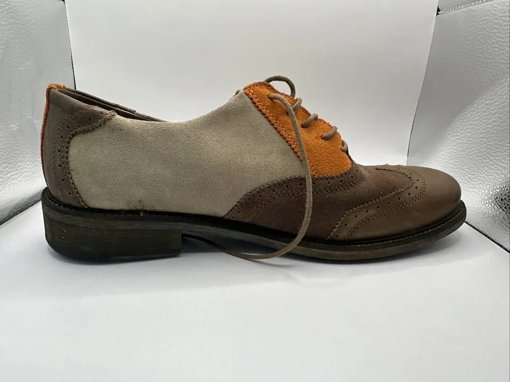 John Fluevog Welles Men's Dress Shoes Sz 12 Orange & Brown *Discontinued Style*